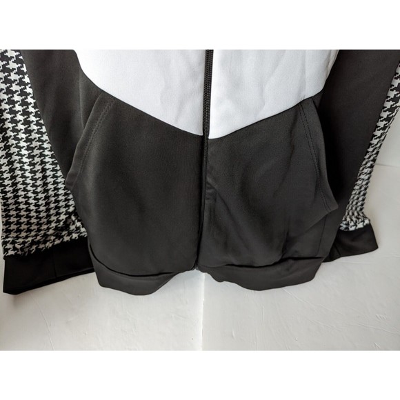 Colorblock Hooded Houndstooth Zip  Jacket Fashion Hoodie Women Plus Size 6XL B&W - Picture 7 of 10